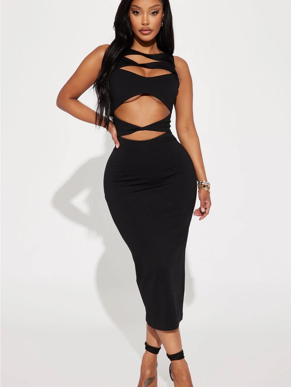 Fashion Nova Black Cutout Bodycon Midi Dress